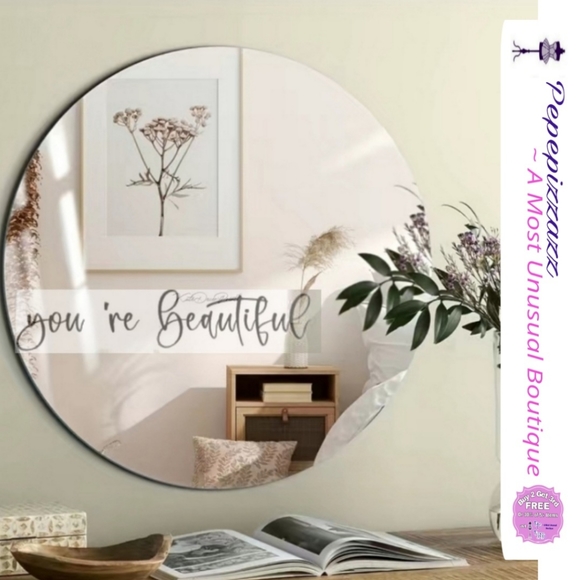 HANDMADE YOU'RE BEAUTIFUL 11" DIAM MIRROR - Picture 1 of 11